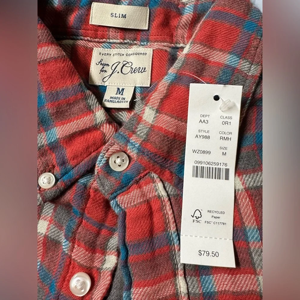 NWT J. Crew men’s Slim Fit Flannel Button Down Shirt SZ M